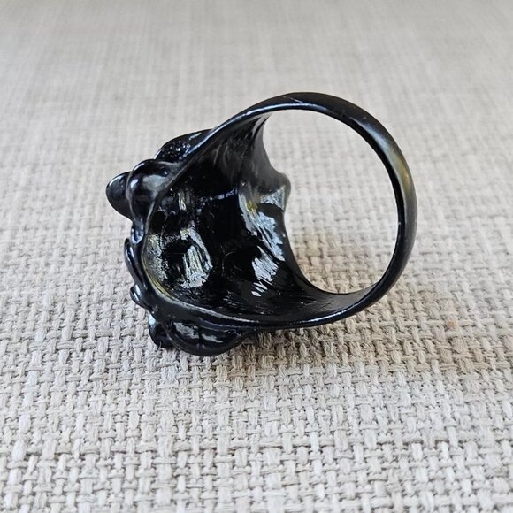 Lion Face Ring Black Tone Metal Fashion Jewelry Red Eyes Unisex Ring Size 9 - Picture 9 of 12